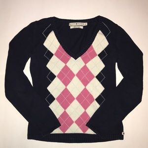 TOMMY HILFIGER ARGYLE KNIT V-NECK SWEATER